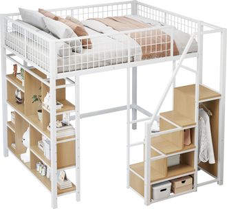 STILVORA Cama Alta 140&times;200 Cm, Cama Doble Con Escalera De Almacenaje, Estantes Y Espacio Inferior, Sin Colch&oacute;n
