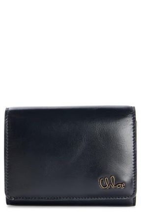 Chlo&eacute; Iconic Leather Trifold Wallet in Black at Nordstrom Rack