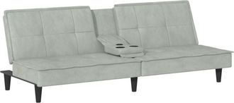 vidaXL Sof&aacute; Cama Con Portavasos Terciopelo Gris Claro Vidaxl