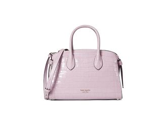 Kate Spade New York Knott Croc Embossed Leather Medium Zip Top Satchel Womens Handbags Violet Mist, Leather/Suede