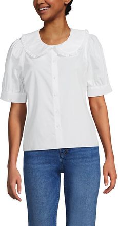 Lands End Easy Care Puff Sleeve Statement Collar Shirt in White at Nordstrom, Size X-Small