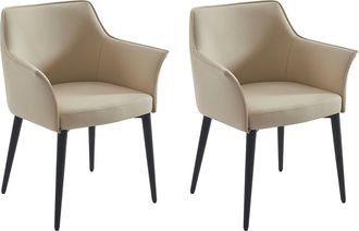 Vente-Unique Lote de 2 sillas con reposabrazos de cuero sintético y metal negro - Beige - MIALOV