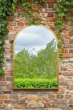 MirrorOutlet Gold Metal Framed Arched Garden Wall Mirror 39 X 27 (100CM X 70CM) | Size: 1 Pack