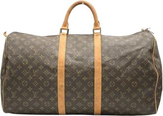 Louis Vuitton Vintage, unisex, Bruin, ONE Size, Tweed, Tweedehands Patroon Reistas Rits Sluiting Bovenste Handvatten Ruim Interieur