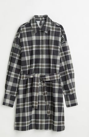H&M Blusenkleid mit Bindeg&uuml;rtel - Schwarz/Kariert