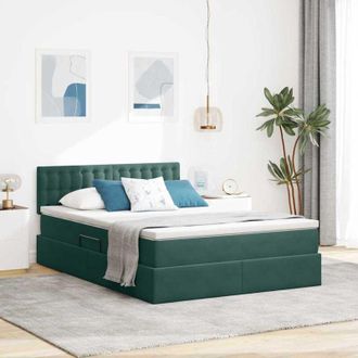 vidaXL Cama Con Cabecera Verde Oscuro 140 X 190 Cm Terciopelo