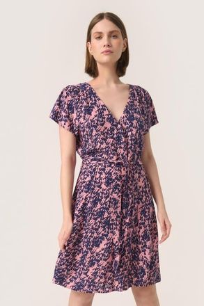 Soaked In Luxury SLSylvia V-neck Short Sleeve Belt Dress in Blush Drop Print at Nordstrom, Size Xx-Large