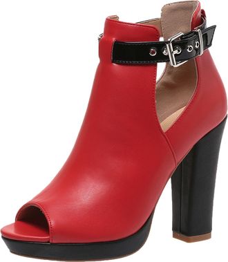 Generic Elegant Womens High Heel Sandals Soft Sole Thick Platform Open Toe Fish Mouth Designer Summer Footwear For Ladies Comfort (Red, 4.5)