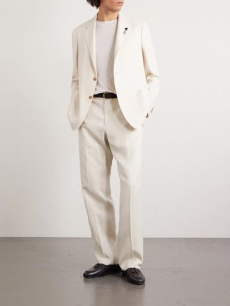 Lardini Roma Embellished Herringbone Wool and Cotton-Blend Suit Jacket