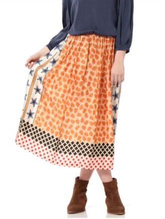 Me369 Printed Midi Skirt In Hailey Orange