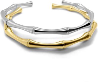 Liv Oliver 18k Gold & Silver Modern Open Cuff Bangle Set