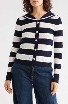 Adrianna Papell Nautical Stripe Knit Cardigan in Blue Moon/Ivory at Nordstrom Rack, Size X-Small
