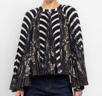 Ulla Johnson Ella Pleated Bell Long Sleeve Blouse In Eclipse