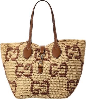 Gucci Dnu Pack Gucci Medium Woven Leather-Trim Tote