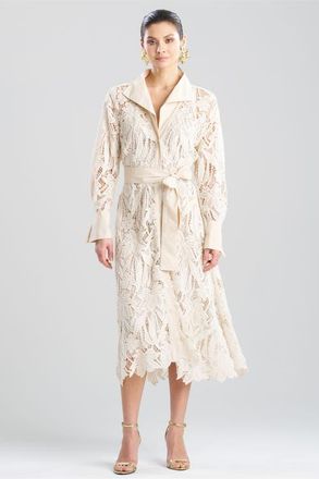 Natori Crochet Lace Button Down Oversize Shirt Dress in Parchment at Nordstrom, Size X-Large