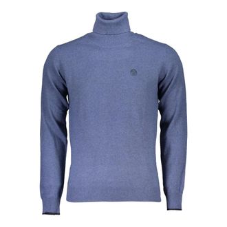 North Sails Turtlenecks, male, Blue, Size: 2XL Blue Long Sleeve Sweater with Embroidery