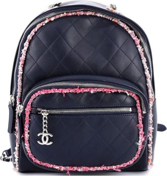 Chanel Elegant Trim Quilted Leather with Tweed Small backpack - Blauw