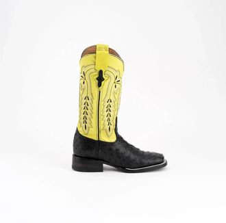 Ferrini Womens Full Quill Ostrich Square Toe Boots In Black