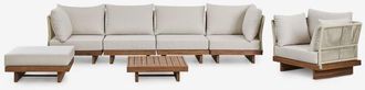 Sklum Conjunto De Sal&oacute;n Con Sof&aacute; Modular 4 Piezas De 2 Sillones Esquineros, Mesa De Centro, Sill&oacute;n Y Puff En Madera De Acacia Dailin Sklum