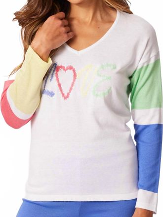 French Kyss V-Neck Love Top In White/multi