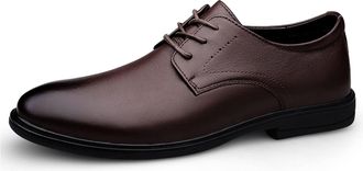 Generic Shoes Dress Oxford for Men Lace Up Derby Shoes Round Black Burnished Toe Leather Block Heel Non Slip Anti-Slip Rubber Sole Prom(Brown,8.5 UK)