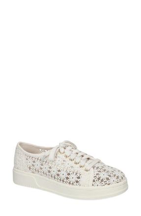 Bella Vita Abagale Lace Platform Sneaker in White Flower Embroidery Mesh at Nordstrom, Size 5.5