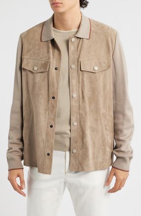 Canali Ultralight Suede & Merino Wool Overshirt in Beige at Nordstrom, Size 40 Us