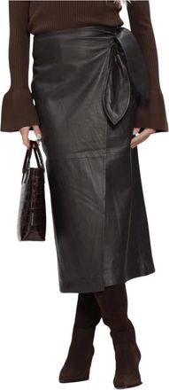 Lina Locchi Ll-Beate Midi Rok - Dames - Rokken - Bruin - Maat: S Leer