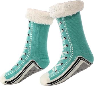 Generic Ultra-Thick Slipper Home Socks, Knitted Cashmere Slipper Socks with Grippers for Women Men, Winter Warm Non Slip Cozy Fuzzy Slippers (Lake Blue)