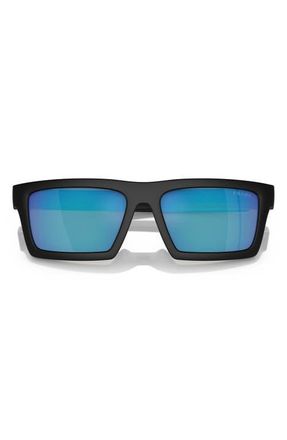 Prada 55mm Rectangular Sunglasses in Black/Green Blue at Nordstrom