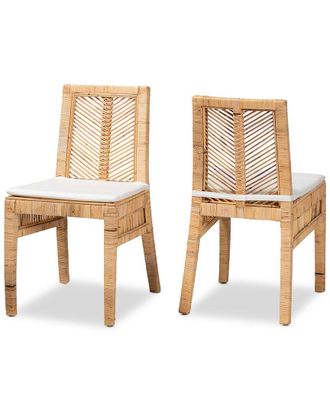 Baxton Studio Suci Modern Bohemian Rattan 2-Piece Dining Chair Set