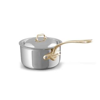 Bloomingdale's MCook B 5-Ply Polished Stainless Steel Sauce Pan With Lid, And Brass Handle in Silver at Nordstrom