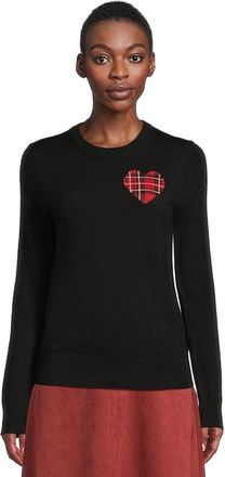 Trina Turk Plaid Heart Sweater Womens Sweater Black : MD (US Womens 8-10), Wool