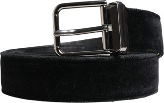 Dolce & Gabbana Mens Suede With Silver-Tone Buckle Belt Black Leather