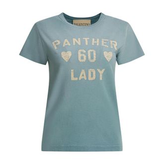 Valentino T-Shirts, female, Blue, Size: M Panther 60 Lady Cotton T-Shirt