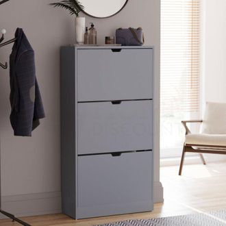 Home Discount Home Discount - 3 Drawer Shoe Cabinet Hallway Storage Cupboard Stand, 100% fsc, Grey