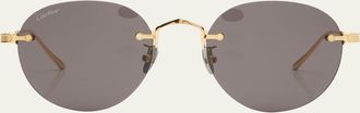 Cartier Mens Round Rimless Metal Sunglasses