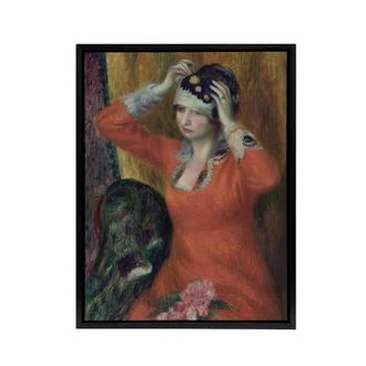 Artery8 Girl in Red Dress Pinning on Hat Glackens Framed Canvas Wall Art Print | Size: W24 x H32