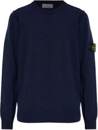 Stone Island Trui met logo - Heren - Ronde hals truien - Blauw - L - Wol - Truien & Vesten