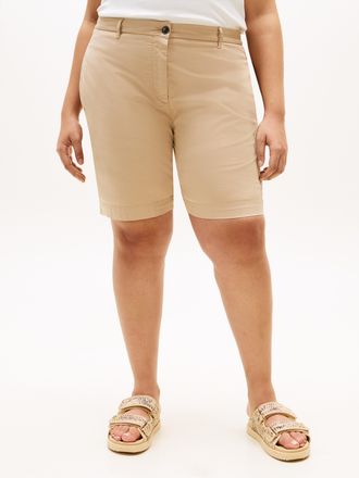 Tommy Hilfiger Chinoshorts TOMMY HILFIGER CURVE CRV CO GMD BLEND CHINO SHORT, Damen, Gr. 52, N-Gr, beige, Web, Obermaterial: 65% Baumwolle, 33% Lyocell, 2% Elasthan,