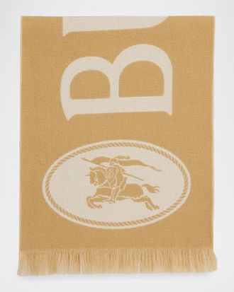 Burberry Men & apos;s Knight Stamp Wool Fringe Scarf