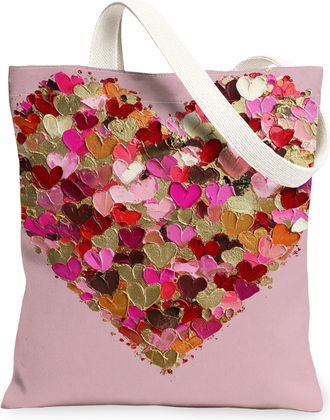 Generic Heart Pattern Canvas Tote Bag, Lightweight Washable Reusable Shopping Bags, Vintage Artistic Design for Travel Beach Picnic, Peach, 13x15 Inch