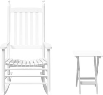 vidaXL vidaXL Rocking Chair with Foldable Table White Solid Wood Poplar