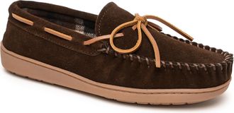 Minnetonka Plaid Lined Hardsole - Moccasin Slippers for Men Made with Suede Upper, Rubber Sole, Plush Interior, Fleece Lining, Rawhide Lace, and Traditional Mocc
