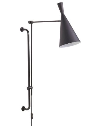 Beliani Lampada Da Parete Moderna Con Paralume A Cono In Metallo Nero Braccio Regolabile E Interruttore On/off Marisa