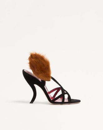 Valentino Garavani Fetishique Velvet Sandal With Fur Leaf 105 Mm Wo