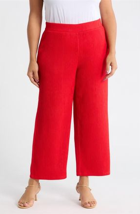 Anne Klein Crinkle Pull-On Ankle Wide Leg Pants in Begonia Red at Nordstrom, Size 2 X