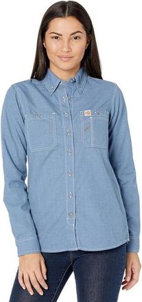 Carhartt Work in Progress Womens Carhartt Force Shirt Steel Blue Flame Resistant Button Down RED479