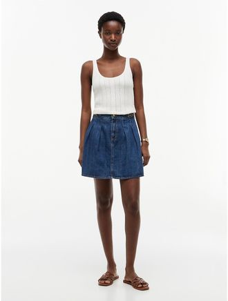 Tommy Hilfiger Womens Pleated Denim Skirt - Blue - M