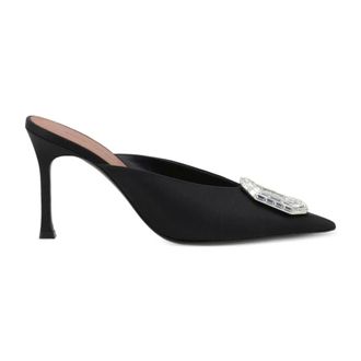 Amina Muaddi Heeled Mules, female, Black, Size: 6 US Black Slip-On Mules with Crystals
